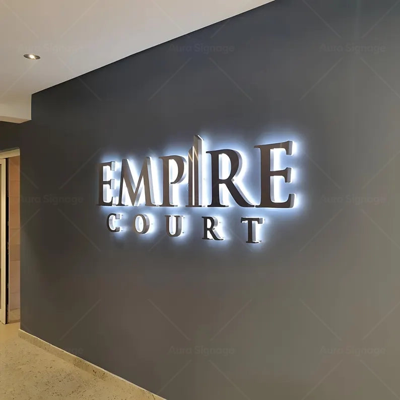 Premium Custom 3D Metal Backlit Sign for Office & Reception Area – Aura ...